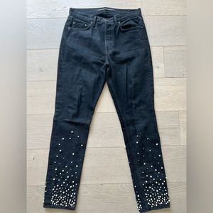 GRLFRND black bootcut jeans with pearl and rhinestone detail